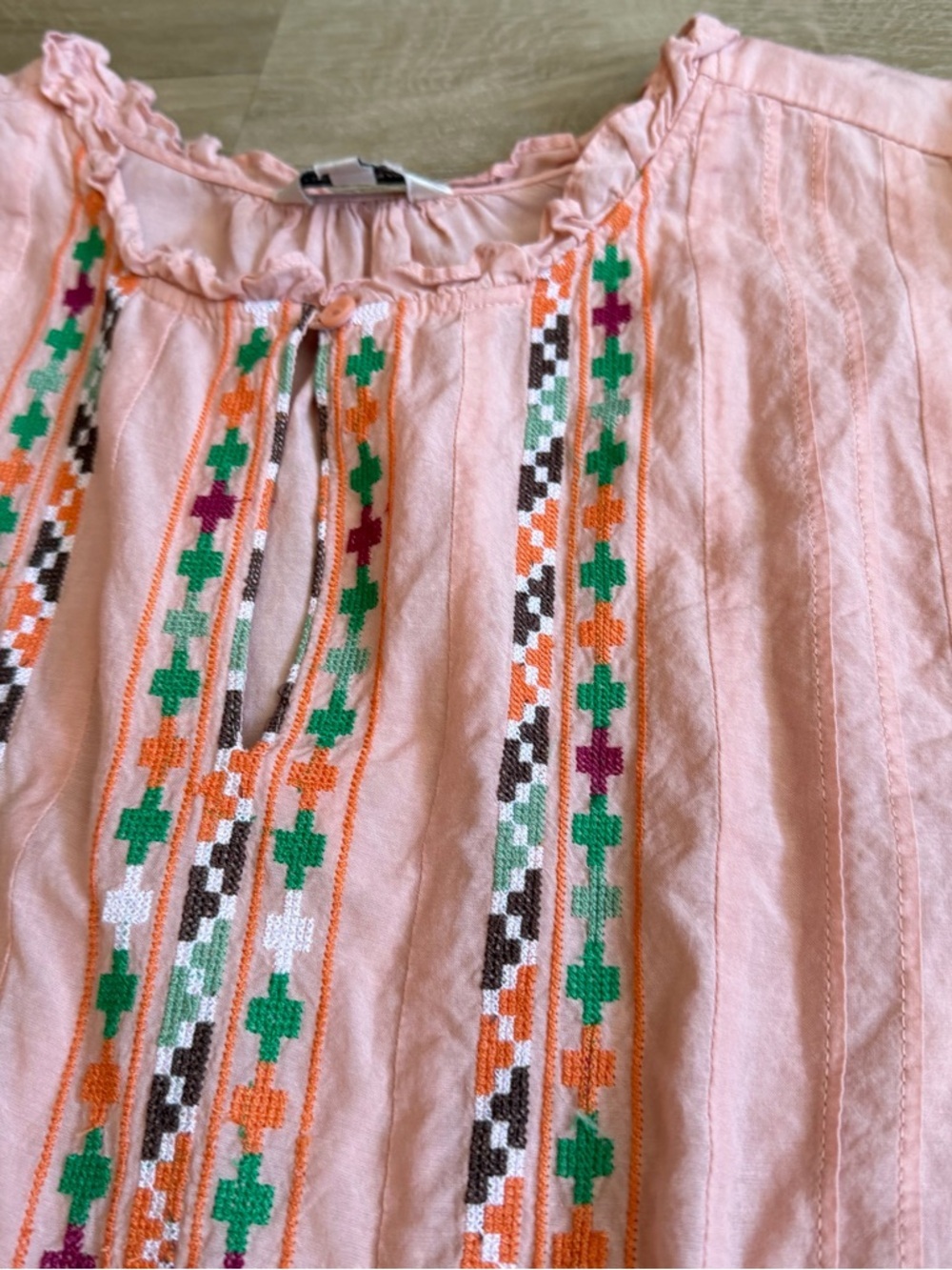 Lucky Brand Boho Embroidered Gauzey Blouse Peach Spring Peasant Top Size 1X - Picture 5 of 11